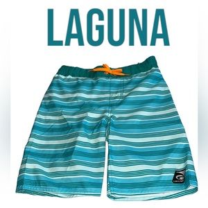 Laguna Boys Stripe Swim Trunks Summer Board Shorts UPF 50+ Size Med (10-12) NWT